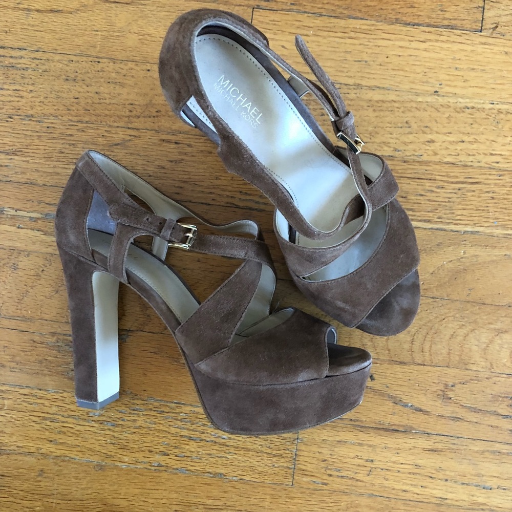 Michael Kors brown suede platform heals